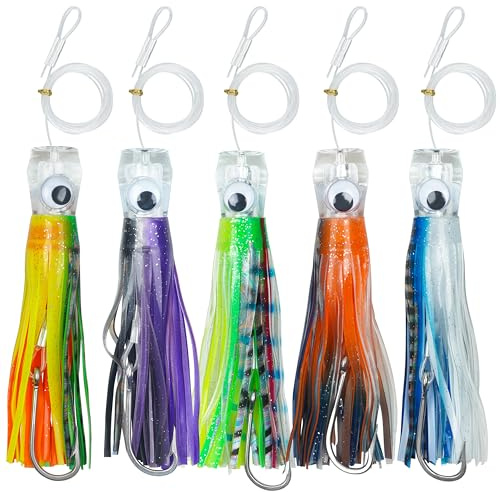 Schleppköder, Salzwasser, 1,5 x 22,9 cm, Offshore-Angelköder für Thunfisch, Marlin, Mahi, Wahoo, Tiefsee-Angelköder, Rigged Squid Rock Vorfachhaken