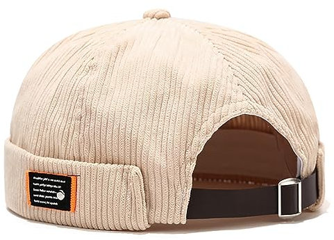 XYIYI Beige Herren Cordmütze Dockermütze Brimless Hat Schädelkappe Arbeiter Matrosenmütze Gerollte Manschette Retro Beanie Mütze