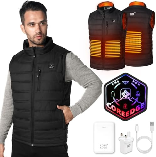 Chaleco calefactable para hombre,Chaleco calentado para primavera, otoño, invierno,Chaleco calefactor eléctrico 5 en 1,Chaleco térmico con enchufe y banco de energía,Chaleco calentado al aire