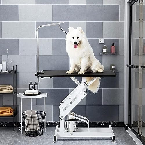 SUN RDPP Mit hydraulischer Pumpe anhebbarer Hundepflegetisch, robuster, Faltbarer Haustier-Trimmtisch für mittelgroße Hunde und Haustiere