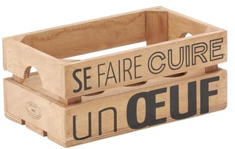 AUBRY GASPARD - Boîte à Œufs Bois Naturel - 6 Compartiments - 20x12x8.5 cm - Inscription Humoristique Se Faire Cuire un Œuf - Poignées Passe-Doigts - Idéale Rangement Conservation