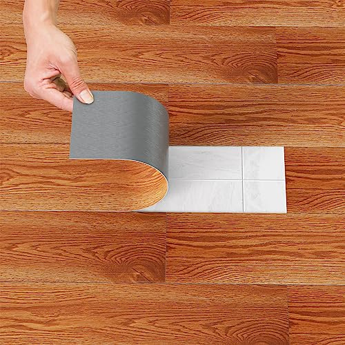 Eulenke PVC-golvbeläggning självhäftande vinylgolv ca 4,95 m², halkfri dekor, självhäftande golvbrädor för golvvärme, vattentät brandsäker träutseende (35 kakel, ek klassisk varm)