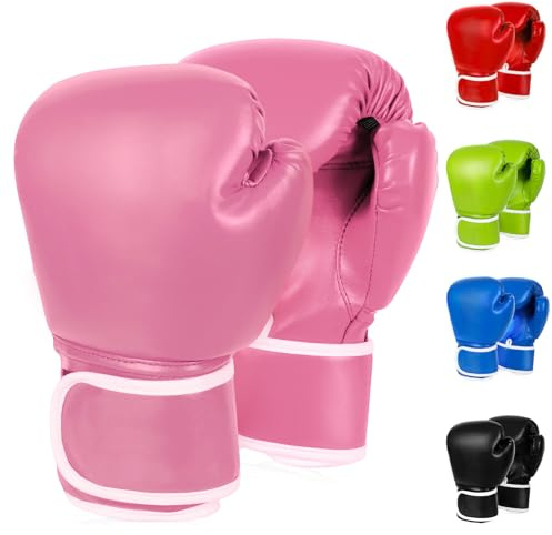 TUXHUI Boxningshandskar för barn, pojkar, flickor, ungdom, ålder 5-12 år, träningshandskar för boxningssäck, kickboxning, muay thai (rosa - inget mönster)