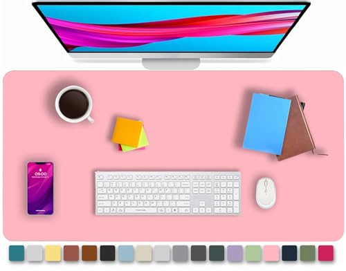 KKTECH Sous-main de bureau en cuir antidérapant, tapis de souris, tapis d'écriture de qualité supérieure pour ordinateur portable, tapis en cuir imperméable (rose clair, 60 x 35)