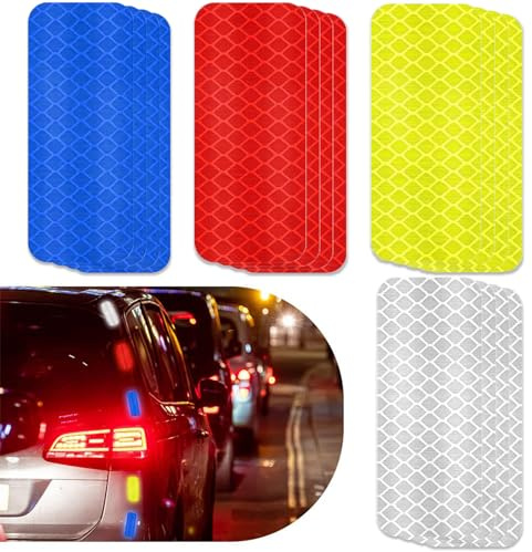 Auto- und Fahrrad-Reflektorstickerband - 16 Stück selbstklebende Warnsticker für Motorräder, reflektierende Streifen für die Nachtsicht-Vorsicht auf Lastwagen Anhängern Helmen in Rot Blau Weiß Gelb