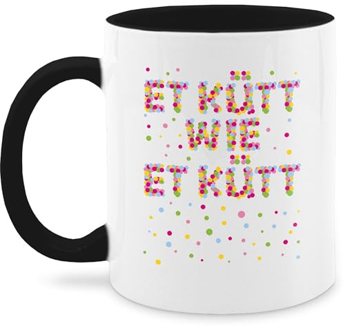 Tasse Tassen 325ml - Karneval & Fasching - Et kütt wie et kütt Konfetti I Köln I Kölsches Grundgesetz I Echte Kölner - 325 ml - Schwarz - karnevalstasse fasching- koeln faschingstasse carnevale