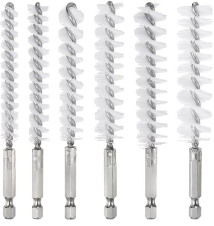 sourcing map 6Pcs Nylon Bore Brush 9mm,11mm,13mm,16mm,17mm,19mm Dia Cleaning Twisted Wire Brush Tube Pipe Cleaner with Handle 1/4 Inch Hex Shank for Tubes, Ports, Bearings