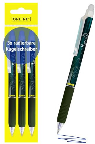 Online magiXX, 3x Radierstift Fußball I Gelschreiber blau radierbar mit 0,7mm Strichstärke I Tintenroller zum Schreibenlernen, Büro I Erasable Pen Set I Radierbarer Kugelschreiber Schüler