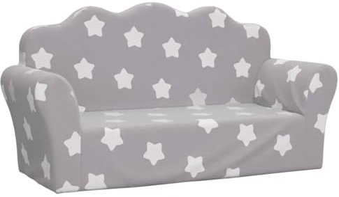 vidaXL Canapé Enfants 2 Places, Lit de Jour avec Dossier et Accoudoirs, Lit d'Invité pour Tout-Petits Salon, Gris Clair avec Étoiles Peluche Douce