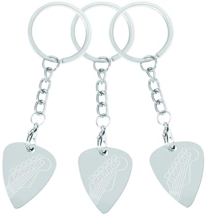 Gitarrenplektrum, Schlüsselanhänger, Edelstahl, Gitarrenplektrum, Schlüsselanhänger, Metallgriff, Plektrum, Zubehör, Gitarrenspieler, Musiker, Geschenke