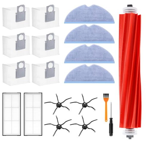 19Pcs Zubehör für Roborock S7 MaxV Ultra/ S7 Pro Ultra/ s7 max Ultra Saugroboter Ersatzteile Set,Zubehör Ersatzteile, 1 Hauptbürsten,6 Staubbeutel,4 Wischtücher,2 HEPA Filter,4 Seitenbürsten