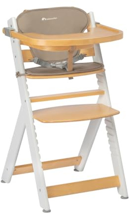 Bebeconfort Timba + Kissen, Mitwachsender Hochstuhl, 6 Monate – 10 Jahre, bis 30 kg, abnehmbares Tablett, verstellbarer Sitz und Fußstütze, kompatibel mit Timba Baby, Light Wood, Beige