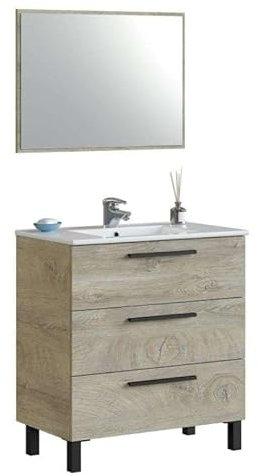 Miroytengo Mueble de Baño Nubis 80 cm con Espejo 3C Estilo Natural en Color Roble Alaska (Sin Lavabo)