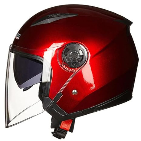 Motorcykel 3/4 Open Face-hjälm för män kvinnor, Retro Jet-halvhjälm med dubbelt visir DOT/ECE-godkänd skoterhjälm för Cruiser Moped ATV Racing,Red,L 57~58cm