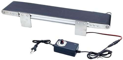 Rusopobe Metallo Nastro Trasportatore da Tavolo, 10x50cm Piccolo Trasportatore Elettrico Linea Produzione Alluminio Nastro Trasportatore, Studente Attrezzatura Didattica Esperimento di Attrito