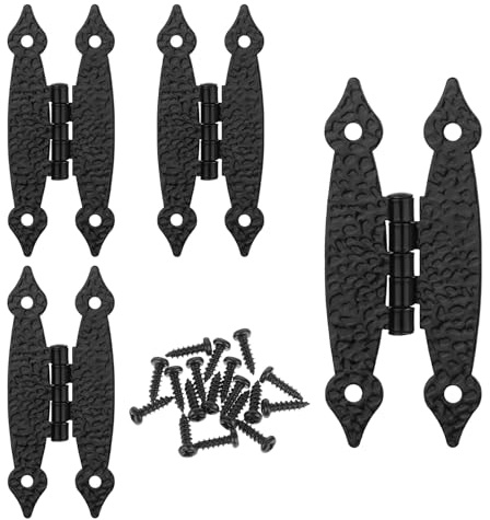 4 Pack 3.54 Decorative Hinges Black Antique Iron H Shaped Cabinet H-Hinges Cold Rolled Steel Cabinet Door Small Hinge for Wood Flat Small Black Decorative Hinge for Cupboard Wardrobe Drawer