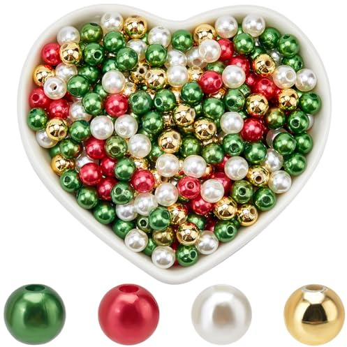 SOFPLATE 1200 Stück 4 Farben 6mm Kunststoffperlen Weihnachtsperlen Acrylperlen Rund Rot Weiß Mini Imitationsperle Lose Abstandshalterperle Mit Löchern Für Schmuckherstellung Basteln Hochzeitsdeko DIY