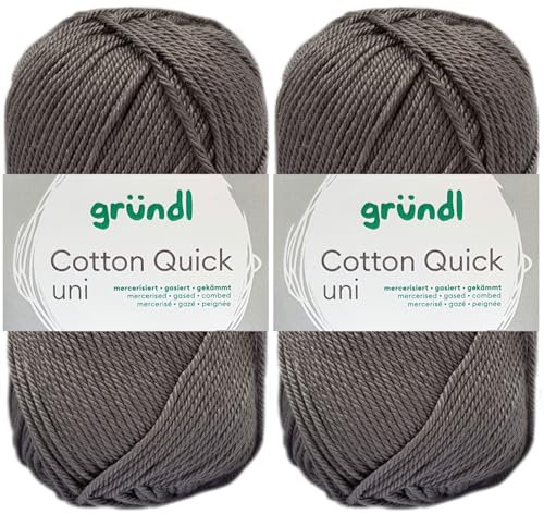 2x50 Gramm Gründl Cotton Quick Häkelgarn aus 100% Baumwolle 110 Mausgrau