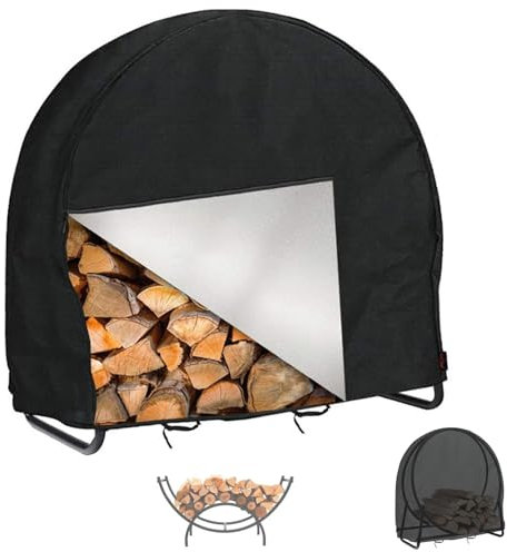 Rond/Carré Housse pour Support de Rangement pour Bois de Chauffage , Bache de Protection Range Buches Exterieur , Couverture pour Étagère Porte Bûches de Cheminée(Size:Round: 101*61*104cm,Color:Black
