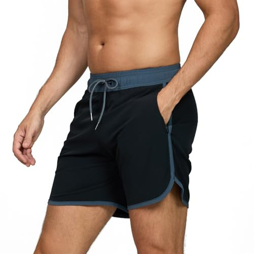 EDOTON badbyxor för män, boardshorts, snabbtorkande strandshorts med justerbara fickor, badshorts, enfärgade tryckta simbyxor, storlek S–XXL