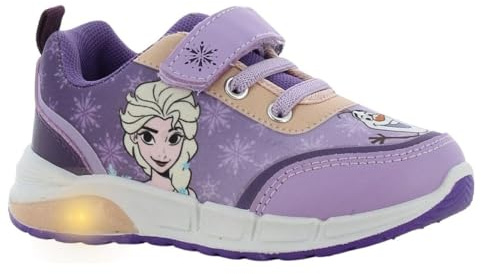 Disney Frozen scarpa per bambini, Anna ed Elsa, da ragazza, con luce e chiusura in velcro, ginnastica, bianco viola