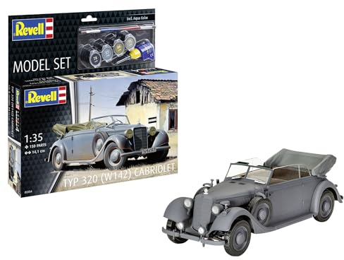 Revell modellsats typ 320 (W142) Cabriolet, tysk lyxig fordonsmodell, detaljerat chassi, exakt motor, autentiska Wehrmachtversioner, gör-det-själv-modelltillverkning, inkluderar lim och borste
