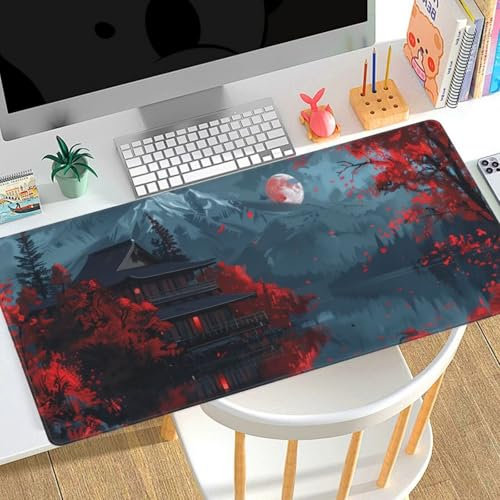Tapis de Souris XXL 1200x400x3mm Tapis de Souris Japonais Paysage，Grand Tapis de Souris Gamer，Tapis Bureau Antidérapant Étanche，sous-Main Bureau Large en Tissu，Maison Bureau Décor Cadeau Femme I30
