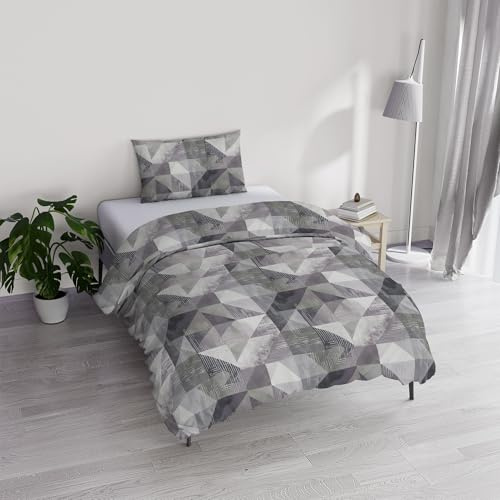 River Cotton Single Duvet Cover Set, Made in Italy – Duvet Cover Set – Duvet Cover 150 x 200 cm with Double Flap and Pillow Cases (Single, Sepik Grey)