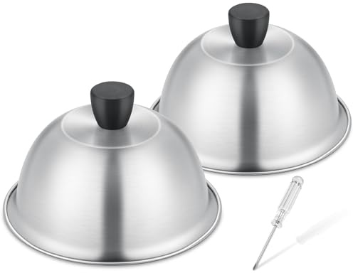 TEAMFAR Burger Glocke, 2 Stück Edelstahl Burgerglocke Grillglocke Set | Hitzebeständig Silikongriff, Käseglocke Grill, Klein Burgerhauben Schmelzglocke, Teppanyaki & Küche Kochen, Innen & Außen