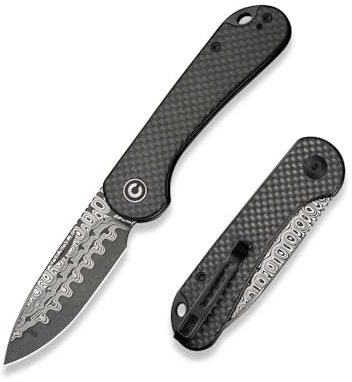 CIVIVI Elementum Slip Joint Folding Pocket Knife 7.52 CM Damascus Blade Twill Carbon Fiber Handle, Outdoor EDC Knife C18062AJ-DS1