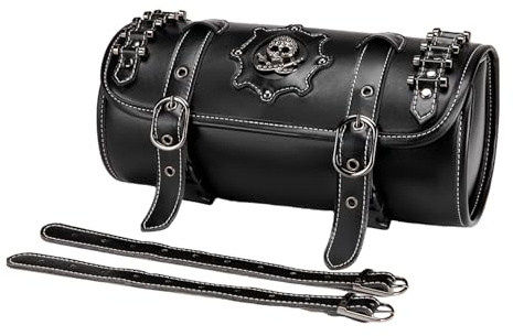 LIbgiubhy Motorrad-Fronttasche, Motorrad-Werkzeugtasche, Werkzeugtasche, Rolltasche, Satteltasche, Totenkopf-Muster, PU-Vorderradgabel, Lenkertasche