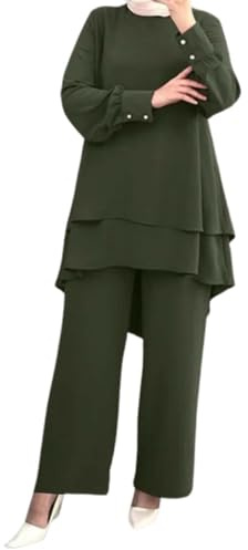 Generisch Damen Muslimisch Zweiteilige Sets Langarm Top Kleid mit Hosen Islamische Kleidung Türkei Dubai Arabisch Abaya Anzug Ramadan Eid Gebet Outfits,Abaya Damen