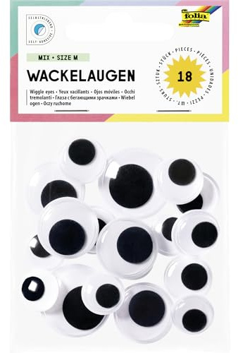 folia 7539 – blinka ögon MIX-storlek M, 18 klassiska plastögon i 4 storlekar, självhäftande, för dekoration och dekoration