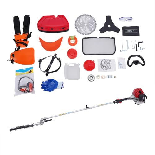 NaMaSyo 51.7cc Benzin Rasentrimmer Motorsense 2-Takt-Motor Freischneider Gartenpflege-Set Gärtner Heckenschere Kettensäge mit Verlängerung