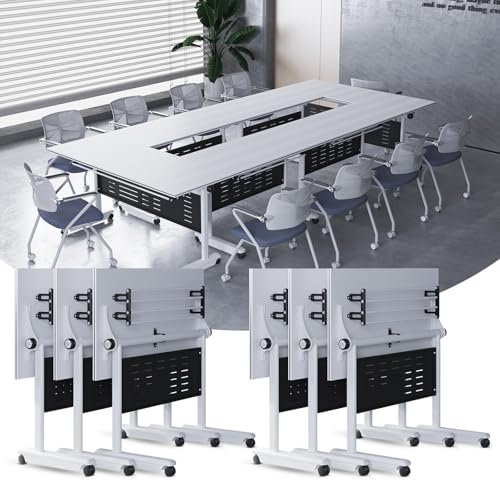 Klappbarer Konferenztisch-Set, mobiler Schreibtisch mit Rollen, großer Besprechungstisch für 10 Personen, ideal für Veranstaltungen, Podcasts und Bürogebrauch, 6-teilig