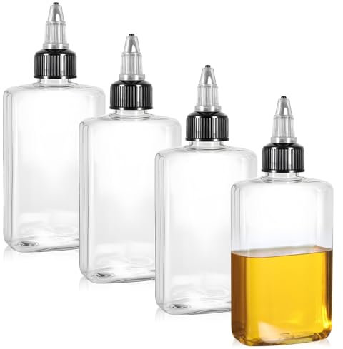 KFHENSOMR Mini Squeeze Bottles 4 Pcs Plastic Dispenser Bottle with Squeeze Top Leak-Proof Small Oil Dressing Liquid Condiment Container Bottle for Sauces Salad Oil Ketchup Mustard Kitchen Cooking