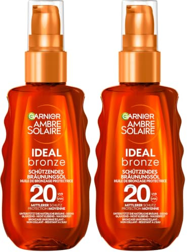 Garnier Sonnenöl mit LSF20, Feuchtigkeitsspendender Sonnenschutz und Bräunungsbeschleuniger, Ambre Solaire Ideal Bronze, 1 x 150 ml (Packung mit 2)