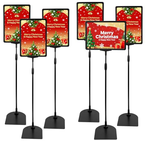 JAOGAUS Set da 6 porta poster A4, espositore regolabile 60-100 cm con base stabile da pavimento, supporto in metallo per menu ristorante, porta menu da tavolo, leggio, bacheca sughero e cavalletto
