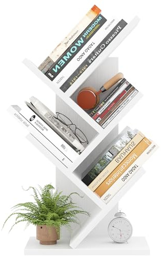 iSunirm Bücherregal Baumform, Standregal Eckregal mit 5 Ebenen, Organizer-Regale, bodenstehendes Bücherregal für Büro, Zuhause, Schule, Regaldisplay für CDs/Zeitschriften/Bücher, Weiß