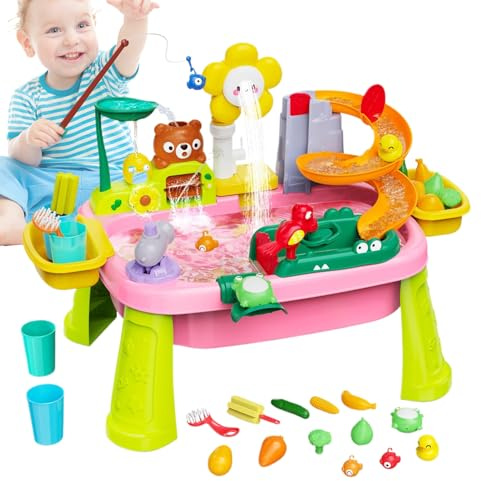 Kid Water Table | Water Sensory Table with Electric Pump,Educational Pretend Play Fishing Game Sensory Toy for Ages 3-8 Boys Girls Beach Backyard Camping School Daycare Playhouse Park