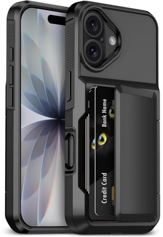 Aolcev for iPhone 17 Case with Card Holder [Max 4 Cards] Black | Heavy Duty,Protective Shockproof,Dual Layer Hard PC Soft TPU Bumper,Hidden Card Slot Wallet Cover for iPhone 17 Phone Case