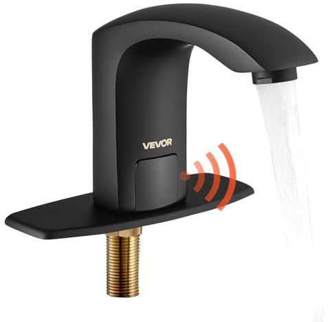 VEVOR Mitigeur Automatique sans Contact, Robinet à Capteur de Lavabo, Mélangeur d’Eau Chaude et Froide Température Réglable, Fonctionnement à Piles, pour Tuyau 9,5 mm, Bar Cuisine Salle de Bain, Noir