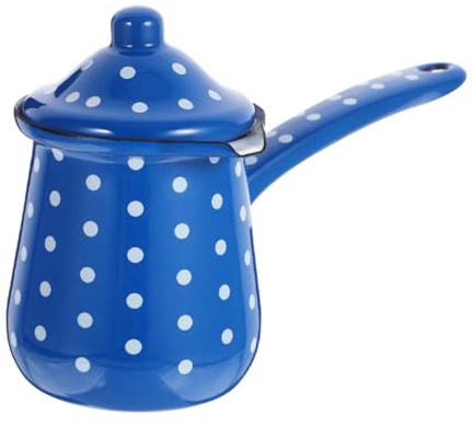 VICASKY Vintage Enamel Coffee Kettle Milk Jug Large Blue White Dot Retro Coffee Accessory Multi-Function Compact Pot for Home and Tea Service
