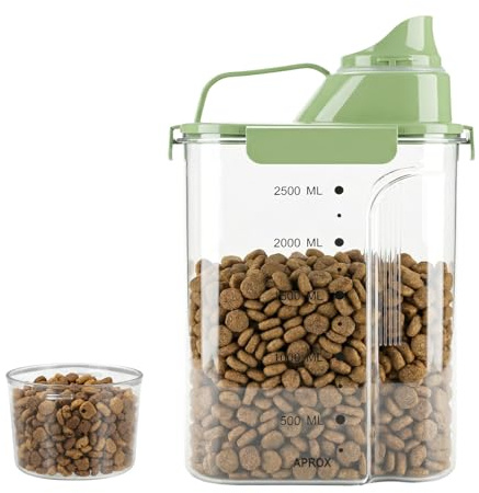 Otopone 2500ml Airtight Cereal Storage Containers, Dog Food Storage Container with Handle and Measurement Markings, Dispenser for Pet Kibble, Rice, Flour(Green)