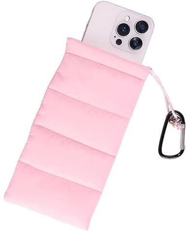 FUGLUS Thermo Handyhülle Tasche Universal Daunen Pouch Handysocke Weihnachten Geschenke Mit Haken für Smartphones Handy Winter Handyhülle kompatibel iPhone 14 13 12Plus X, Samsung Galaxy (Rosa)