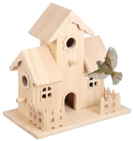 Ciieeo Nichoir en Bois Naturel pour Oiseaux Nichoir Décoratif en Bois Massif Refuge Extérieur pour Petits Oiseaux Maison D’Oiseaux Rustique Décoration Jardin et Intérieur Taille