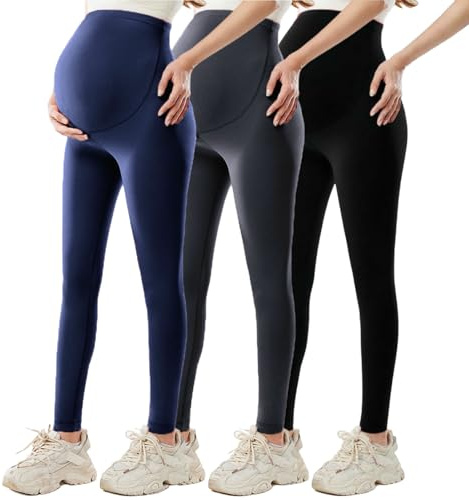 HAOLEI Paquete de 3 Leggings de Maternidad para Mujer Cintura Alta Leggings Premamá Push Up Suaves Cómodos Mallas Deporte de Yoga de Maternidad Casual Elástico Leggins de Entrenamiento