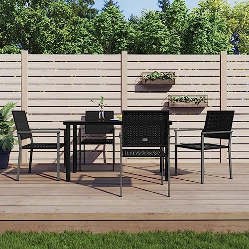 LoogCape 5-TLG. Garten-Essgruppe aus Poly Rattan und Stahl, wetterfestes Outdoor-Möbelset mit Glastisch, Bequeme Stühle für Terrasse, Balkon, Garten und Veranda
