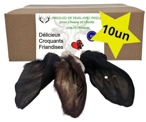 Friandises Naturelles pour Chiens, Oreilles de Bœuf avec Poils, Lot 10 Un | Mastication Déshydratée Savoureuse et Saine