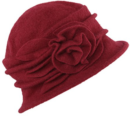 West See Damen Vintage Wolle Cloche Bucket Hut Beret Topfhut mit Blumendetail Wintermütze